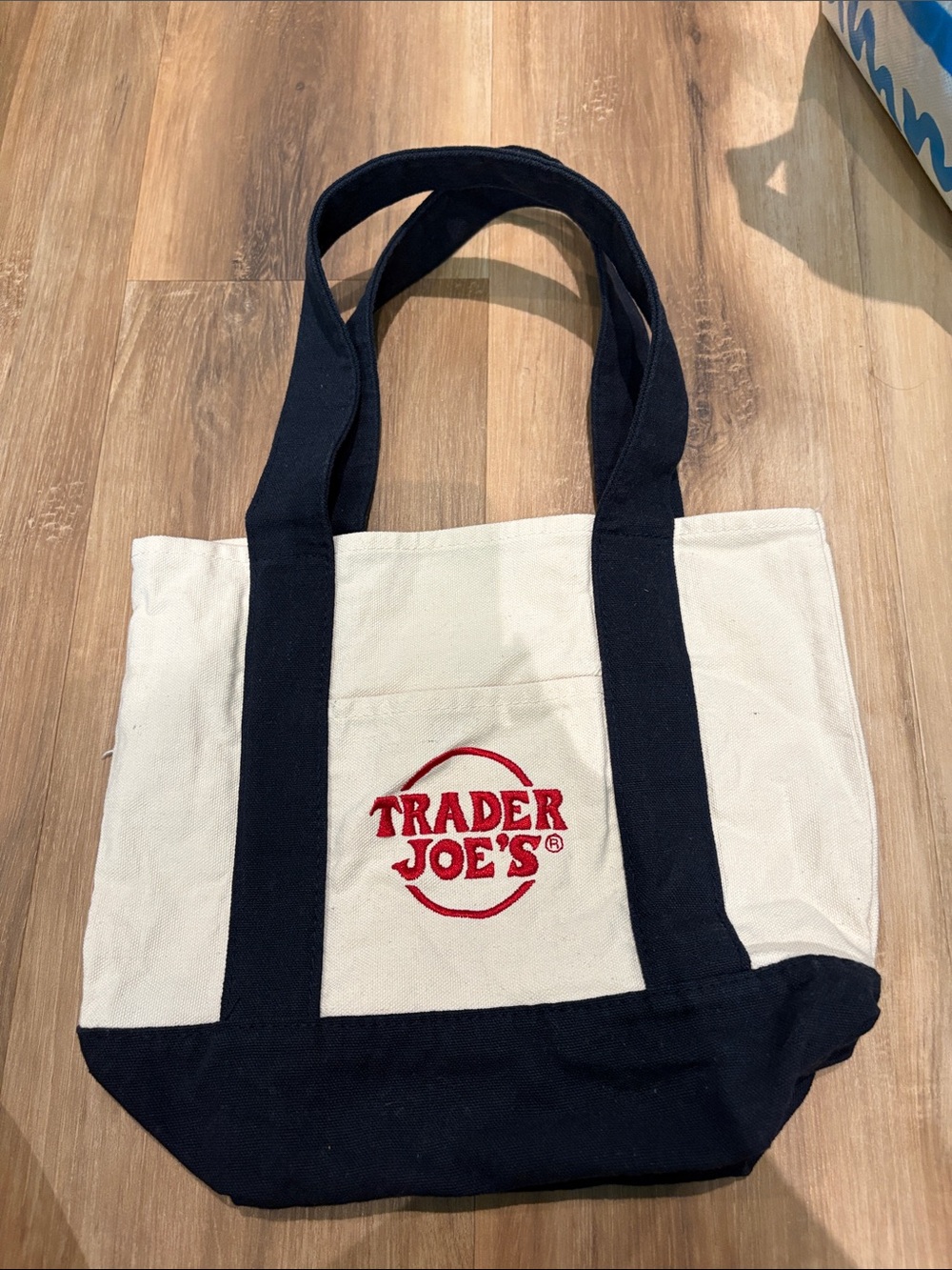 Trader Joe's Cream and Black Canvas Tote with Red Logo